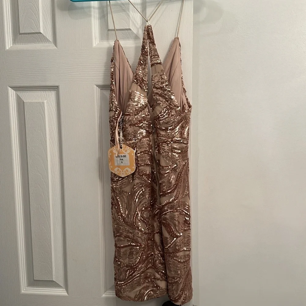 gold/ tan sequin mini dress - Picture 2 of 3